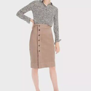 J. Crew Side Button Pencil Skirt Stretch Chino Size 10 Neutral Khaki Preppy